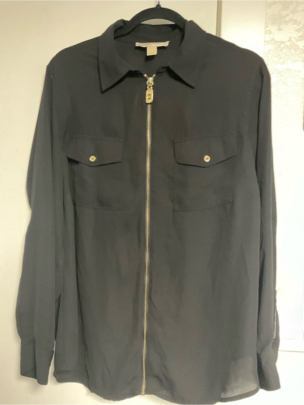 Michael Kors Black Top with Gold Logo Zip